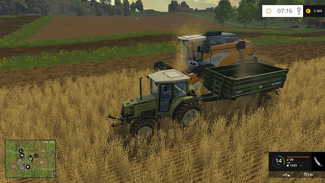 When hiring a worker to harvest the crop for you, you can load it on a trailer at the same time. - Sowing, cultivation, harvest - Basics - Farming Simulator 15 Game Guide