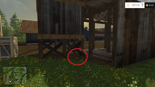 Near the place where the train is, under a wooden construction - Section A - coins 1 - 12 - Gold Coins - Farming Simulator 15 Game Guide