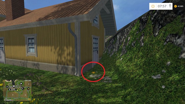 Behind a yellow house, near the rocks - Section B - coins 13 - 29 - Gold Coins - Farming Simulator 15 Game Guide