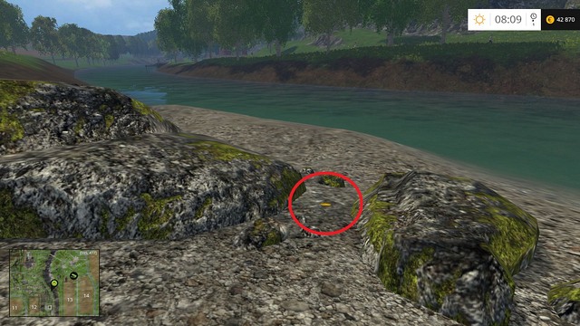 Between rocks, by the river - Section C - coins 30 - 44 - Gold Coins - Farming Simulator 15 Game Guide