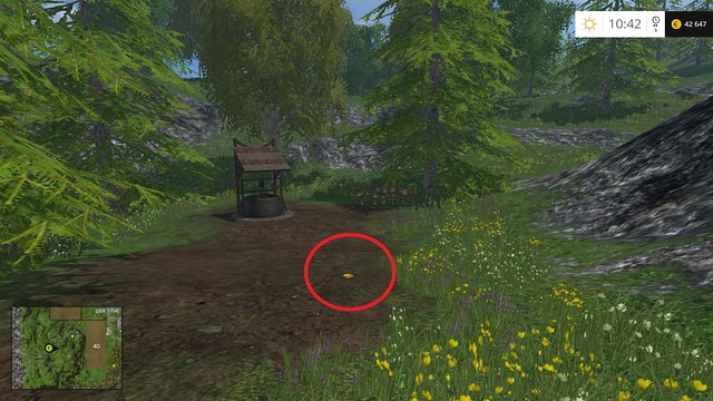 On a path right, near a well - Section E - coins 55 - 69 - Gold Coins - Farming Simulator 15 Game Guide