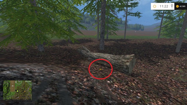 Near a fallen log - Section E - coins 55 - 69 - Gold Coins - Farming Simulator 15 Game Guide