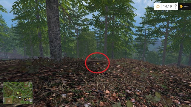 On the leaf litter, near a tree - Section G - coins 90 - 100 - Gold Coins - Farming Simulator 15 Game Guide