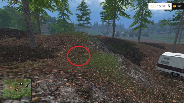 On the ground, near a caravan - Section G - coins 90 - 100 - Gold Coins - Farming Simulator 15 Game Guide