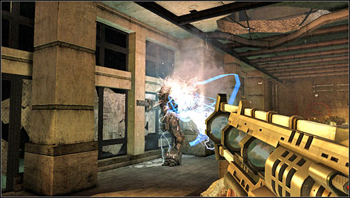 When you eliminate the blue opponent the mech will join the fight before you start eliminating the rest of the soldiers - Level 05: Tower - Walkthrough - F.3.A.R. - Game Guide and Walkthrough