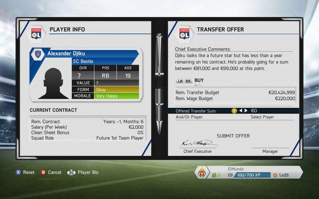 After analysing the player's skills, all you have to do is place an offer and wait for the acceptance - your success at this point depends on your financial possibilities and determination - Transfers and the global transfer network - Manager career - FIFA 14 - Game Guide and Walkthrough