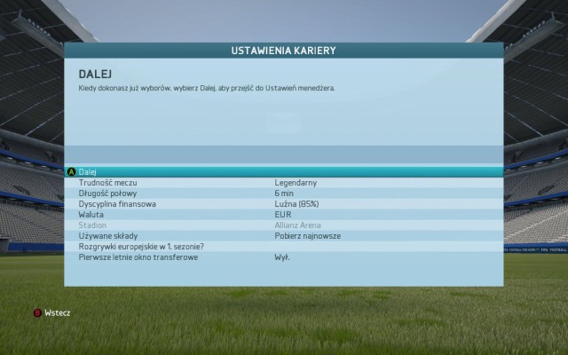 The following screen allows you to set the basic rules for this mode - difficulty that corresponds to your expertise, or the duration of match halves - Let the games begin! - Manager career - FIFA 16 - Game Guide and Walkthrough