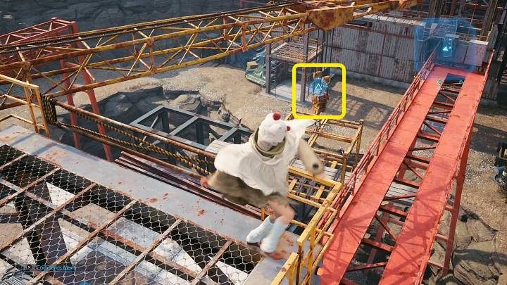 Throw a shuriken at a hook to lower metal pillars to the ground - Final Fantasy VII Remake Intermission: First Challenge - walkthrough - Chapter 1: Wutais Finest - Final Fantasy 7 Remake Guide