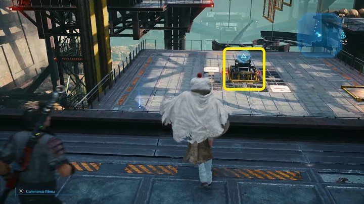 After the fight, throw a shuriken at a switch marked in the screenshot above, and then follow the yellow railing to the platform nearby - Final Fantasy VII Remake Intermission: After Him - walkthrough - Chapter 1: Wutais Finest - Final Fantasy 7 Remake Guide