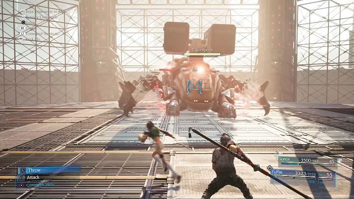 As you attempt to save Zhijie from Shinra soldiers, the first boss of Intermission expansion appears on the arena - a gigantic robot Gigantipede - Final Fantasy VII Remake Intermission: After Him - walkthrough - Chapter 1: Wutais Finest - Final Fantasy 7 Remake Guide