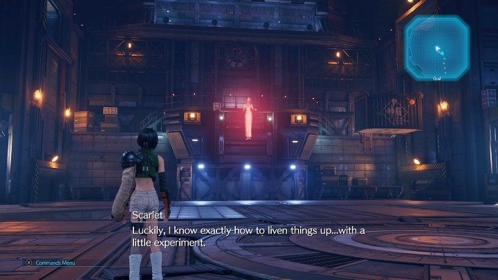 While moving through Level B16 of Advanced Weaponry (Inspection), youll encounter a large arena where a hologram of Scarlet will welcome you - Final Fantasy VII Remake Intermission: Scarlets Trap - walkthrough - Chapter 2: Covert Ops - Final Fantasy 7 Remake Guide