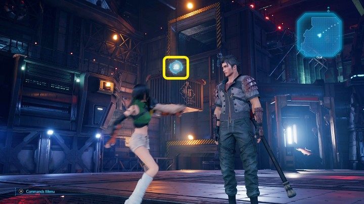 After three rounds, fire a shuriken at the hook marked in the screenshot above, and then get Sonon to help you access the upper floor - Final Fantasy VII Remake Intermission: Scarlets Trap - walkthrough - Chapter 2: Covert Ops - Final Fantasy 7 Remake Guide