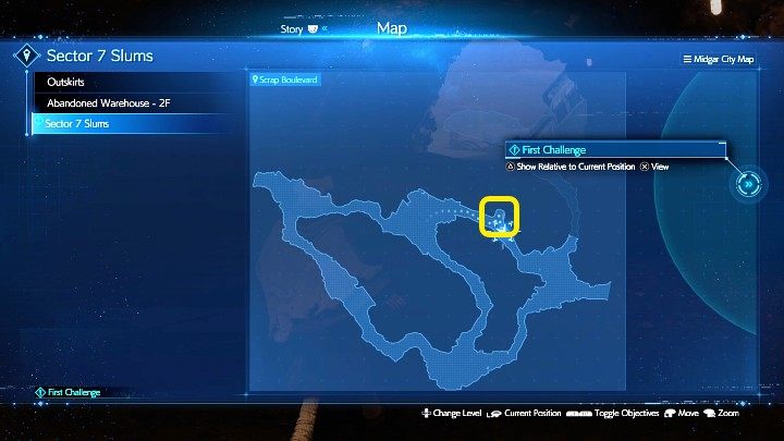 Scrap Boulevard is an empty location visited before entering Slums - there arent any enemies here - Final Fantasy VII Remake Intermission: MP Up Materia - location - Sector 7: Slums - Final Fantasy 7 Remake Guide