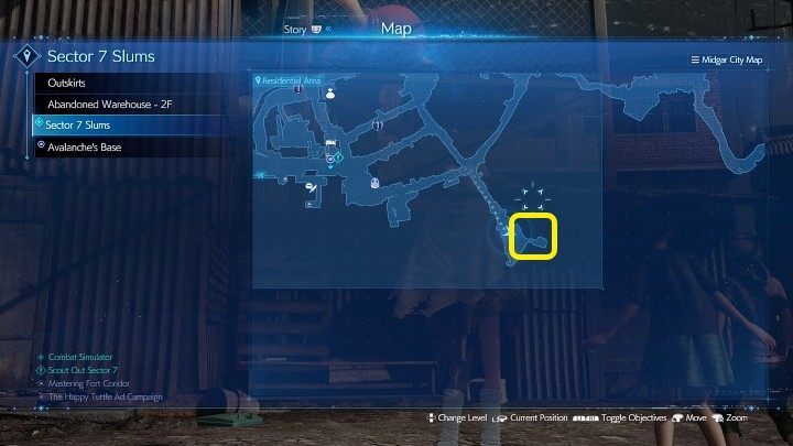 The screenshot above shows the location of The Happy Turtle Newsletter 2 - Final Fantasy VII Remake Intermission: The Happy Envoy - walkthrough - Side quests - Final Fantasy 7 Remake Guide
