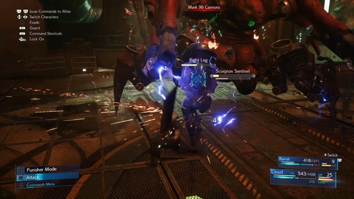 At the end of the fight, the boss gets mad and starts attacking with the help of a large number of rockets - Final Fantasy 7 Remake: Scorpion Sentinel boss fight - Bosses - Final Fantasy 7 Remake Guide