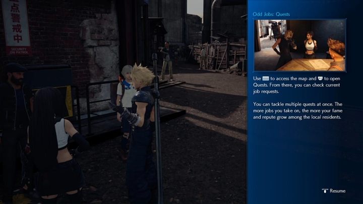 A bit further, you find a few characters who will give you Odd Jobs: Quests - side missions - Final Fantasy 7 Remake: Home Sweet Slum, walkthrough - Chapters - Final Fantasy 7 Remake Guide