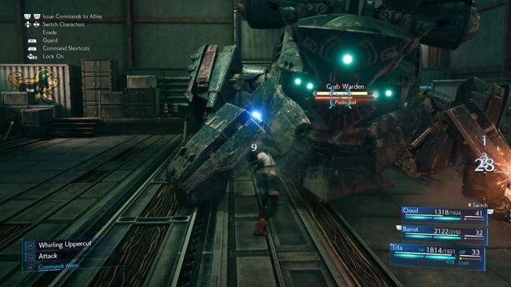 Walk down the hallways and you will come across another boss - Crab Warden - Final Fantasy 7 Remake: Dogged Pursuit, walkthrough - Chapters - Final Fantasy 7 Remake Guide