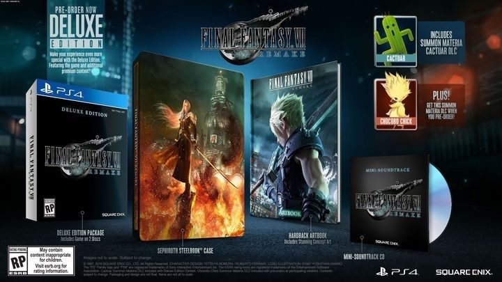 The Deluxe Edition includes a steelbook, an artbook, a CD with the soundtrack, and Summon Materia Cactuar DLC - Final Fantasy 7 Remake: Game Editions - Appendix - Final Fantasy 7 Remake Guide
