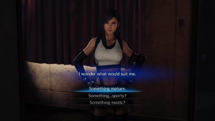 During Discovery Alone at Last you will visit Tifas room - Final Fantasy 7 Remake: Dresses - how to unlock? Tifa, Aerith, Cloud - FAQ - Final Fantasy 7 Remake Guide