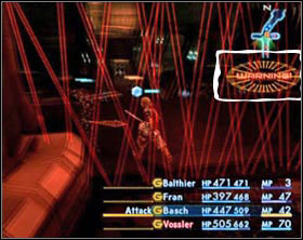 Alarm on - the screen turns red and a flickering symbol appears - Dreadnought Leviathan | Part I - Part I - Final Fantasy XII Game Guide