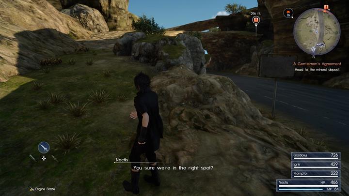 Follow the trail up the mountain - nearby you will find various materials to collect - Chapter 1 - Departure | Main storyline - Main storyline - Final Fantasy XV Game Guide