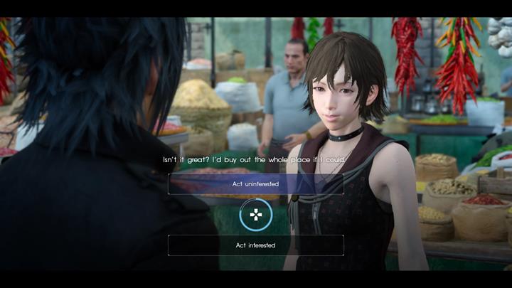 During the walk you should show interest and be nice to Iris. - Chapter 3 - The Open World | Main storyline - Main storyline - Final Fantasy XV Game Guide