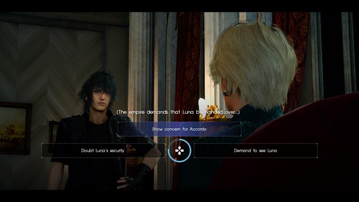 Each choice comes with consequences - a specific amount of hidden points. - Chapter 9 - Callings | Main storyline - Main storyline - Final Fantasy XV Game Guide