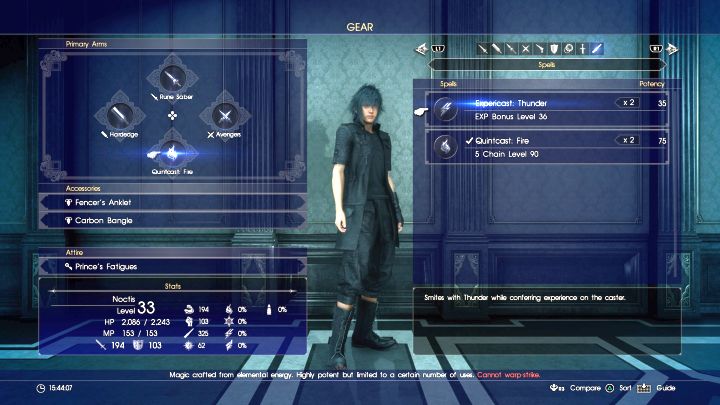 Spell youve created must be equipped on a character. - Acquiring resources and creating spells - Magic (Elemancy) - Final Fantasy XV Game Guide