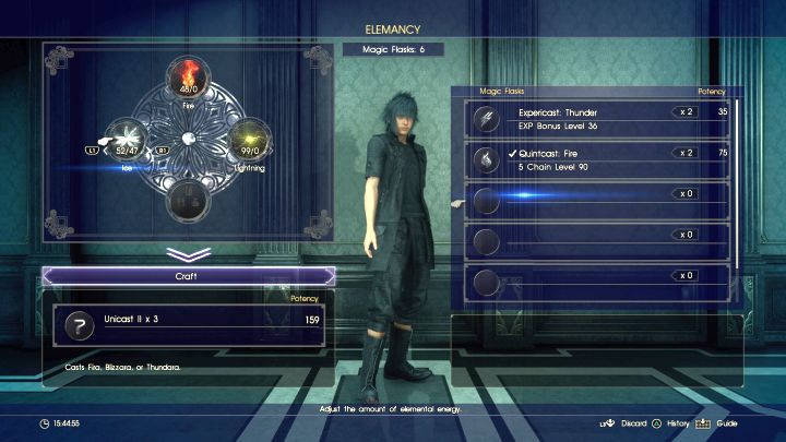 Here you will create a Unicast spell, as none of the elements have majority (over 50%). - Acquiring resources and creating spells - Magic (Elemancy) - Final Fantasy XV Game Guide
