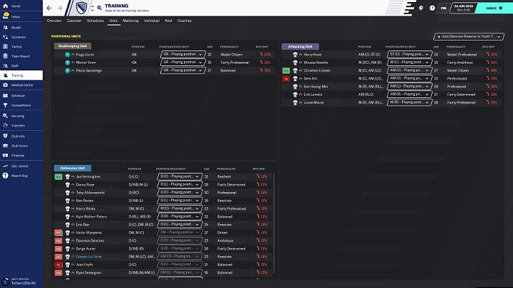 In FM 20, there are three training groups available: forwards, defenders and goalkeepers - Managing trainings | Football Manager 2020 - How to manage a club - Football Manager 2020 Guide