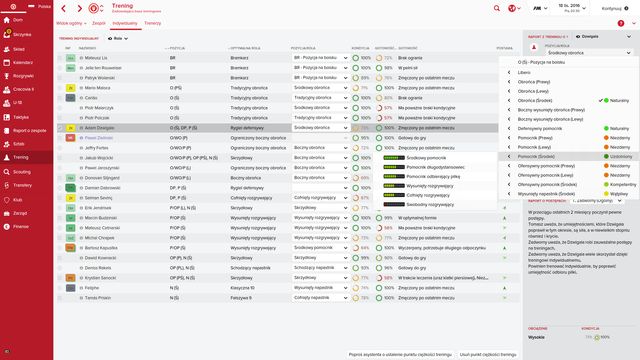 While selecting role training, you receive information on the players position and his predisposition towards playing on that position. - Individual training - Training - Football Manager 2016 - Game Guide and Walkthrough