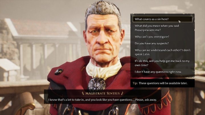 Magistrate Sentius will tell you a lot about the city, the people, the Golden Rule, and what happened years ago - The Forgotten City: Learning the Golden Rule - walkthrough - Part 1 - The Forgotten City Guide