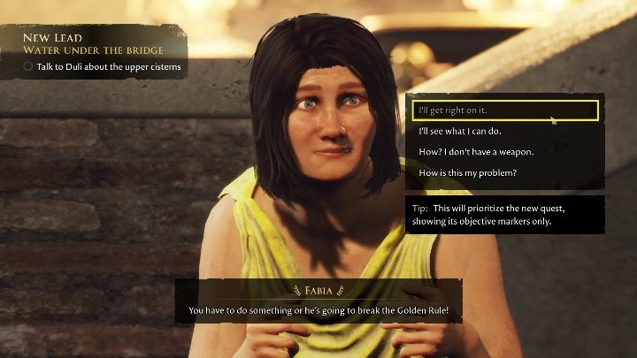 The conversation starts the same way as it did last time - The Forgotten City: Cure for Rheumatism - walkthrough - Part 2 - The Forgotten City Guide