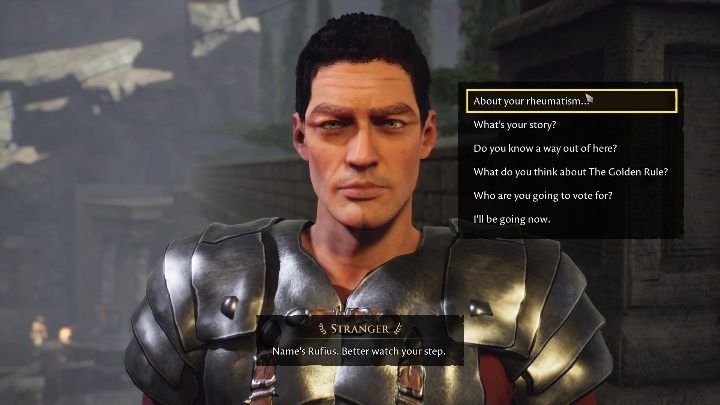 To complete the task, you must find Rufius - The Forgotten City: Cure for Rheumatism - walkthrough - Part 2 - The Forgotten City Guide