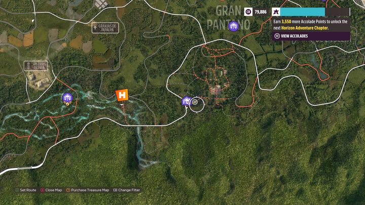 The property is located to the south of the main map, near Gran Pantano - Forza Horizon 5: All properties - list - Guide - Forza Horizon 5 Guide