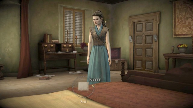 After regaining control of Mira Forrester walk to door of her room and select Open or Bust In option to walk inside - Chapter 5 | Episode 2: The Lost Lords - Episode 2: The Lost Lords - Game of Thrones: A Telltale Games Series Game Guide