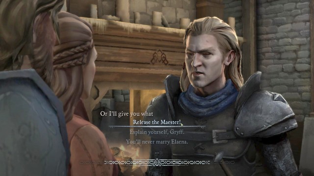 After you walk into the main hall, you notice Gryff bullying Maester - Chapter 3 | Episode 4: Sons of Winter - Episode 4: Sons of Winter - Game of Thrones: A Telltale Games Series Game Guide