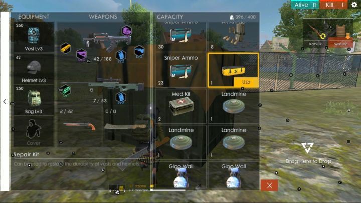 Preview of the current equipment of the your character. - Equipment - items available during gameplay in Garena Free Fire - The course of the match - Garena Free Fire Guide