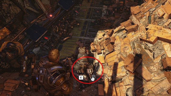 Moving on, dont miss another collectible that lies on the ground - Coalition dog tag: GEAR who died in a Condor crash - Act 1 Chapter 3 - This is War | Gears 5 Walkthrough - Act I - Gears 5 Guide