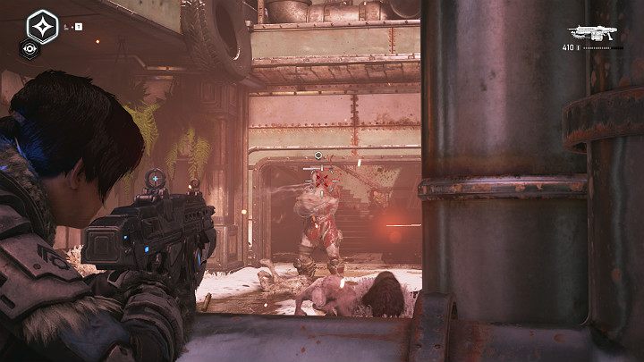 Come to the gate and kill a stronger enemy - two accurate series from the machine gun in the head should be enough - Act 2 Chapter 1 - Recruitment | Gears 5 Walkthrough - Act II - Gears 5 Guide