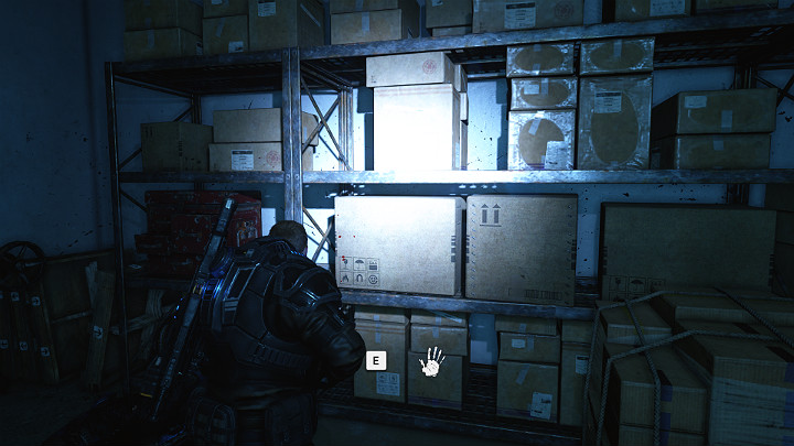 When you enter the dark room, go to the shelves with cardboard boxes - Act 1 Chapter 4 - The Tide Turns | Gears 5 Collectibles - Act I - Gears 5 Guide