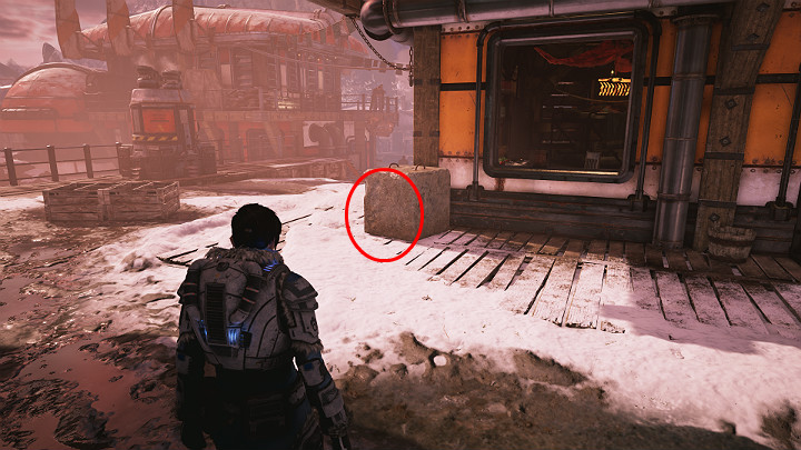 After passing through the security gate, keep moving forward until you pass the faulty steam boiler - Act 2 Chapter 1 - Recruitment Drive | Gears 5 Collectibles - Act II - Gears 5 Guide