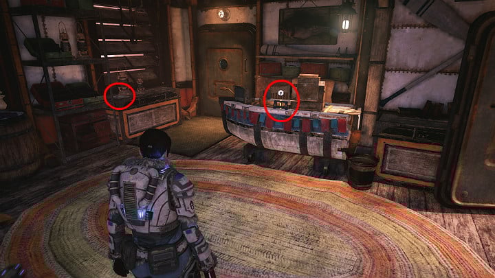 This collectible is in a small shop - you can enter it from the main road of the settlement - Act 2 Chapter 1 - Recruitment Drive | Gears 5 Collectibles - Act II - Gears 5 Guide
