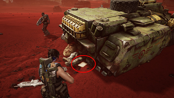 Head to the canyon wall (south of the docks) - keep moving until you reach the wreckage of the tanks - Act 3 Chapter 3 - Some Assembly Required | Gears 5 Collectibles - Act III - Gears 5 Guide