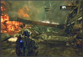 When you see a fallen column, backtrack a little to the place where the top now lies - Denizens - Sinking Feeling - Denizens - Gears of War 2 - Game Guide and Walkthrough