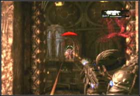 If you choose the higher road, go up the stairs and start shooting at the Locust fighting below you - Hive - The Best-Laid Plans - Hive - Gears of War 2 - Game Guide and Walkthrough