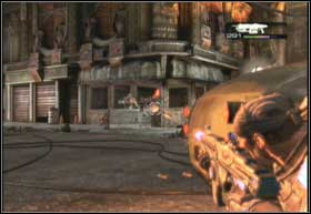 Hide behind the car wreck and eliminate the Locust hiding at the corner of the street - Aftermath - Free Parking - Aftermath - Gears of War 2 - Game Guide and Walkthrough