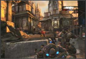 Approach the car, push it and then jump over the barrier - Aftermath - Free Parking - Aftermath - Gears of War 2 - Game Guide and Walkthrough