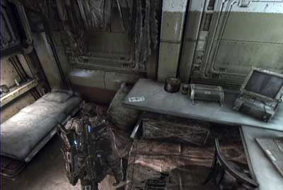 When you get up turn around and look on the table where you'll find collectible #1 ($20 Dollar Bill) - Chapter 1 - Anchored - Act I - Gears of War 3 - Game Guide and Walkthrough