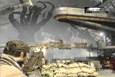 When the cut-scene with Prescott ends begin fight with waves of assaulting enemies - Chapter 1 - Anchored - Act I - Gears of War 3 - Game Guide and Walkthrough